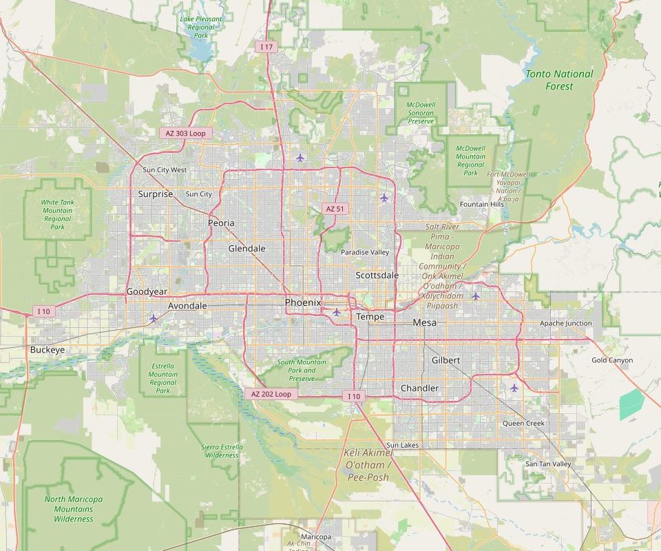 Map of the Phoenix metro service area